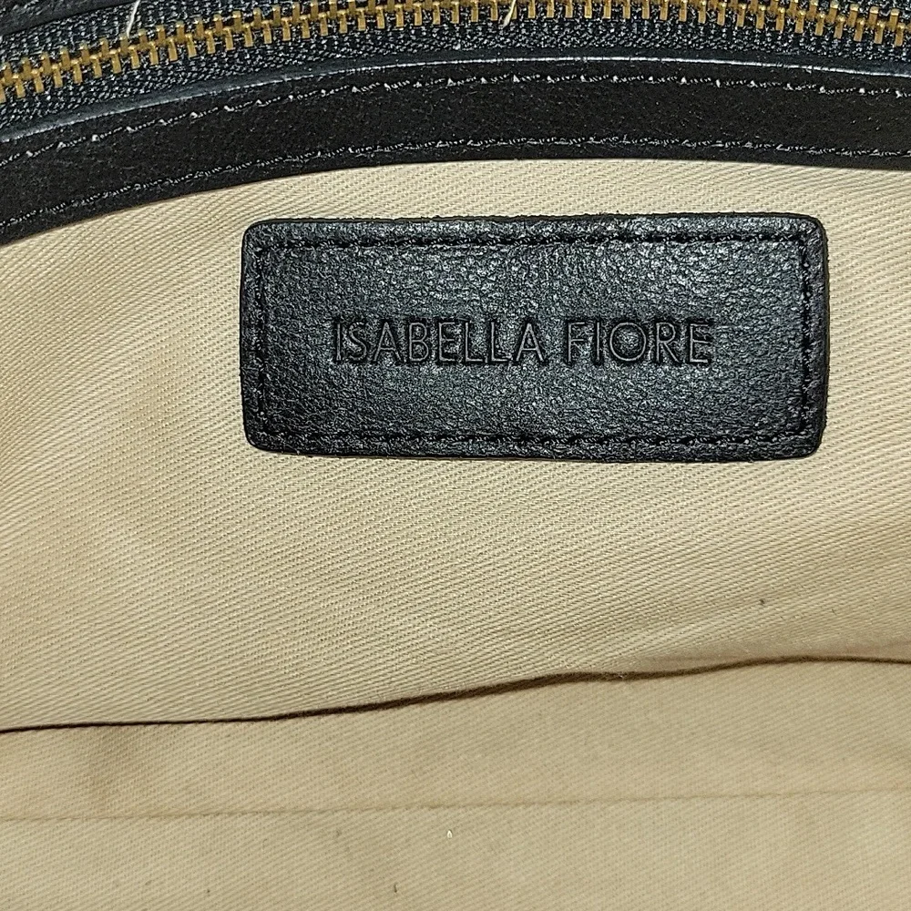 Isabella Fiore Black Tooled Leather Satchel Crossbody Shoulder Bag with Tassel